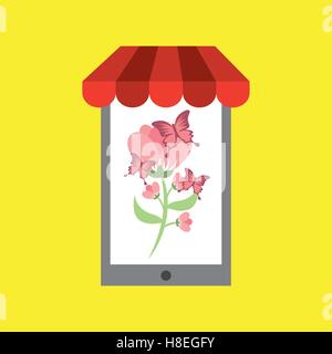 Boutique de fleurs, papillon fleur rose online discount concept vector illustration eps 10 Illustration de Vecteur