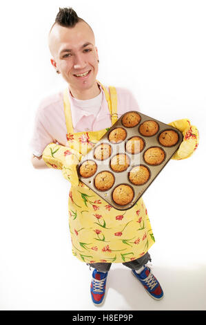 L'homme avec l'étain muffin holding Mohawk Banque D'Images