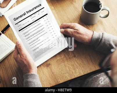 Renseignements sur l'Assurance Générale Concept Document Banque D'Images