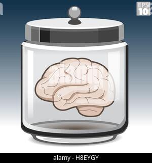 Cerveau humain dans un bocal en verre Illustration de Vecteur