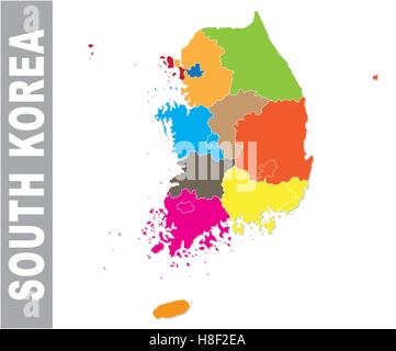 Corée du Sud coloré carte politique et administrative Illustration de Vecteur