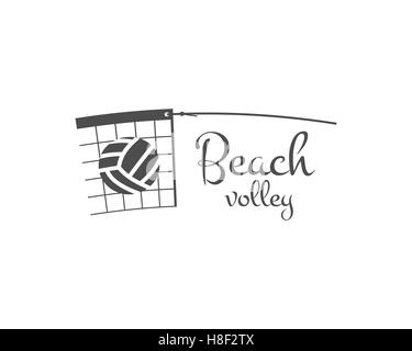 Beach-volley, de l'étiquette d'un insigne, le logo et l'icône. Insignes de sport. Le mieux pour le volley club, compétition de ligue, magasins de sport, de sites ou de magazines. L'utiliser comme impression sur tshirt. Illustration monochrome. Banque D'Images