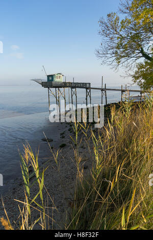 Cabane de pêche carrelet sur l'estuaire de la Gironde, près de Bordeaux, France Banque D'Images