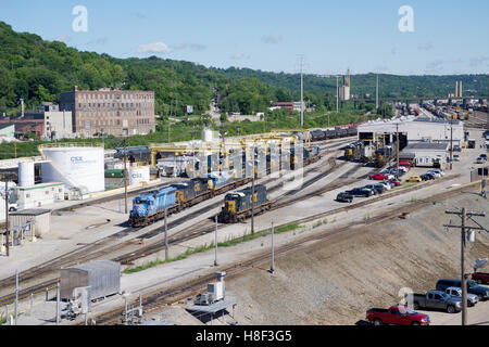 CSX Cour Queensgate, Cincinnati, Ohio, USA avec la Union Pacific, Norfolk Southern et Burlington Northern Sante Fe locomotives Banque D'Images