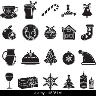 Silhouette noire Noël icons set. des symboles traditionnels. éléments de conception.Vector illustration Illustration de Vecteur