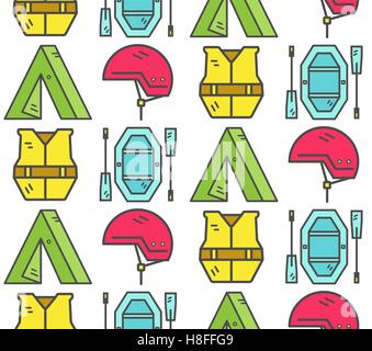 L'équipement de rafting modèle homogène. En plein air, style design couleur fine ligne. Éléments de style pour le web, applications mobiles, bannières, flyers, affiches, brochures. Vector illustration Illustration de Vecteur