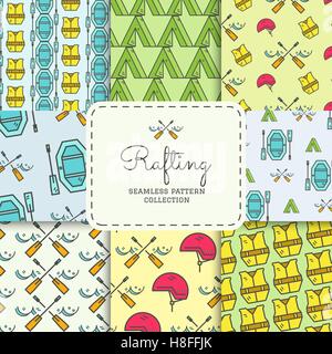 L'équipement de rafting motif transparent collection. En plein air, style design couleur fine ligne. Éléments de style pour le web, applications mobiles, bannières, flyers, affiches, brochures. Bateau, gilet de sauvetage. Vecteur. Illustration de Vecteur