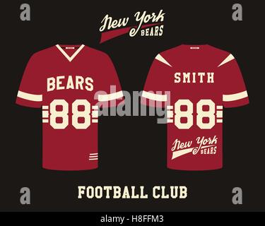 Uniforme de football américain, un t-shirt avec logo de l'équipe de conception, l'étiquette, d'un insigne. Peut être utiliser en infographie, présentations, en tant qu'icône etc. Télévision. Vector illustration Illustration de Vecteur