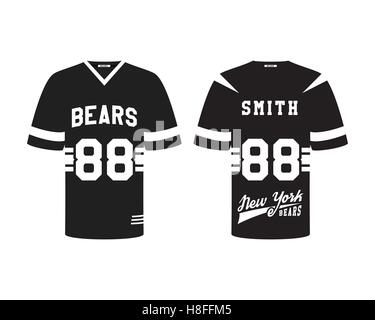 Uniforme de football américain, un t-shirt avec logo de l'équipe de conception, l'étiquette, badge.sombre élégant design. Peut être utiliser en infographie, présentations, en tant qu'icône etc. Télévision. Vector illustration Illustration de Vecteur