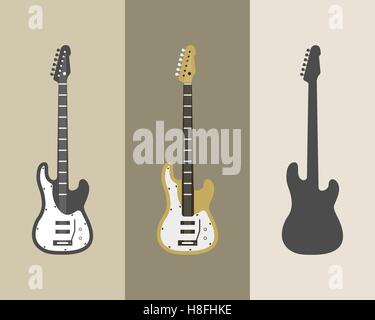 Guitare électrique vector icons set. Vector illustration icônes isolé de guitare. Guitars isolé sur fond blanc. La musique, les concerts, le son, l'amusement, guitares. Les guitares de vecteur. La couleur, gris, silhouette guitares. Illustration de Vecteur