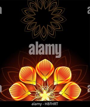 Abstract, d'or, lumineux fleur sur fond sombre Illustration de Vecteur