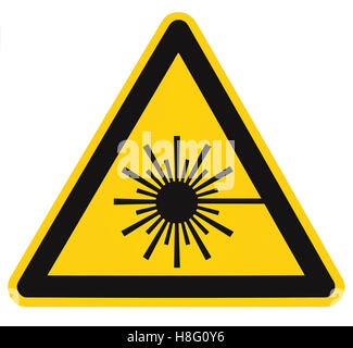 Risque de radiation laser avertissement de danger Sécurité signe texte label autocollant icône faisceau haute puissance noir isolé signalisation triangle jaune Banque D'Images
