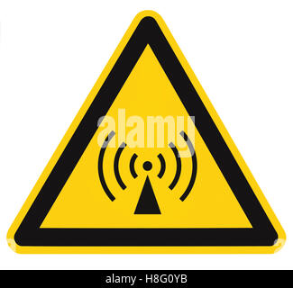Risque de radiation non ionisante, zone de sécurité panneau d'avertissement de danger étiquette autocollant, grande icône Affichage, triangle jaune noir isolé Banque D'Images