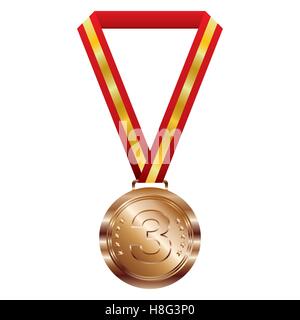 Médaille, bronze, icône, premier, vector, métal, ruban, sport, isolé, illustration, fond blanc, place, télévision Illustration de Vecteur