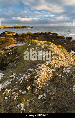 Elie Ness se dresse le phare sur un affleurement de roches sur le Firth of Forth. Banque D'Images