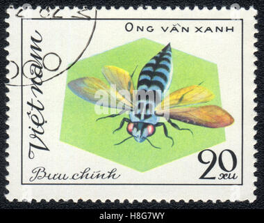 Un timbre-poste imprimé au Vietnam montre insecte volant Aculeata , vers 1982 Banque D'Images