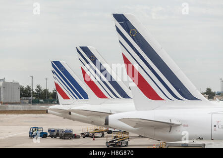 Les avions d'Air France à Roissy Charles de Gaulle, France. Banque D'Images