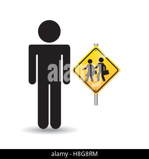 L'homme silhouette panneau routier zone scolaire eps 10 icône vector illustration Illustration de Vecteur