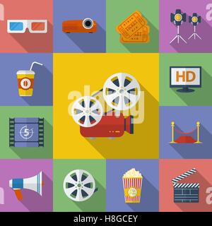 Ensemble de Cinéma, Film d'icônes. Style plat Illustration de Vecteur