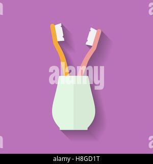 Brosse à dents de l'icône, dans le verre. Style plat. Vector illustration Illustration de Vecteur
