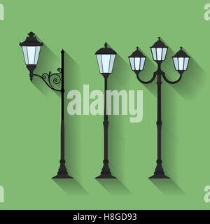 Icon Set de trois lampadaires ou lanternes. Style plat Illustration de Vecteur