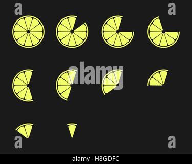 Rondelles d'agrumes. Orange, citron, citron vert et pamplemousse tranches vector icons set Illustration de Vecteur