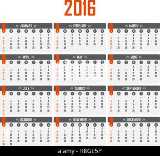 Calendrier pour 2016. Semaine commence le dimanche Illustration de Vecteur