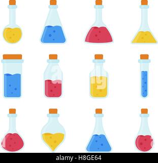 Laboratoire des sciences biologiques, chimiques matériel - tubes à essai, flacons icons Illustration de Vecteur