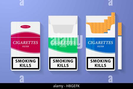 Icône de paquet de cigarettes. L'ouvrir, vide et des boîtes fermées avec une inscription - Le tabac tue. Vector illustration Illustration de Vecteur