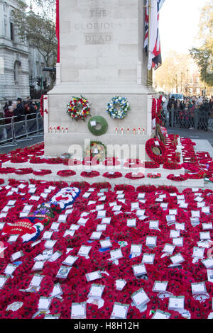 London UK.13 Novembre 2016. Les grandes foules voir le mémorial des couronnes placées autour du cénotaphe au cours de Dimanche du souvenir par les membres de la famille royale, les politiciens et les services Credit : amer ghazzal/Alamy Live News Banque D'Images