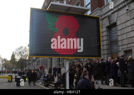 London UK.13 Novembre 2016. Les grandes foules voir le mémorial des couronnes placées autour du cénotaphe au cours de Dimanche du souvenir par les membres de la famille royale, les politiciens et les services Credit : amer ghazzal/Alamy Live News Banque D'Images