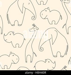 Une ligne sans animaux d'Afrique modèle sur fond beige Illustration de Vecteur