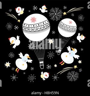 Motif de Noël avec des ballons et des bonhommes de neige Illustration de Vecteur