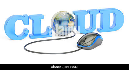 Cloud computing concept réseau, rendu 3D isolé sur fond blanc Banque D'Images
