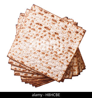 Tas de pain azyme juif isolé sur fond blanc, vue du dessus Banque D'Images