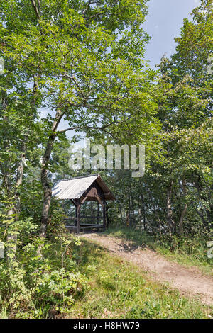 Forêt et ancien gazebo en bois en montagne Slovène Banque D'Images