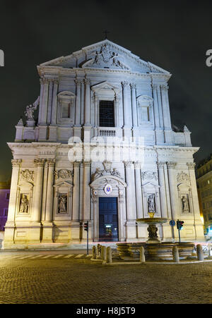 Saint Andrea della Valle, l'église catholique de Rome (Piazza Vidoni), nuit. Construire en 1590-1650. Banque D'Images