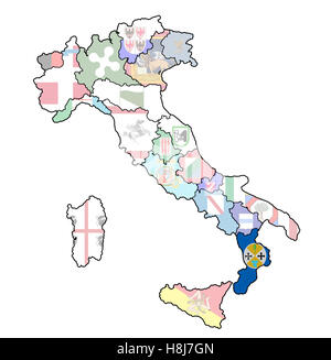 Région de l'administration carte de l'Italie avec des drapeaux Banque D'Images