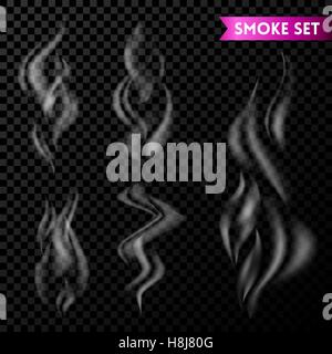 Isolé de la fumée. La fumée de vecteur. La fumée sur fond transparent. Jeu de fumée. 5. fumée isolés différents La fumée de cigarette des vagues. Illustration de Vecteur