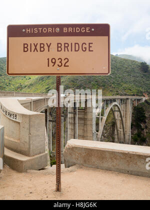 Bixby Bridge signe avec le pont en arrière-plan Banque D'Images