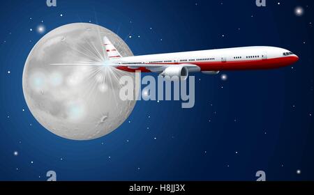 Vol d'un avion dans le ciel de nuit illustration Illustration de Vecteur