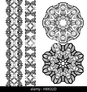 Les éléments ornementaux mehendi et mandala collection. Tatouage au henné indien set. Style Oriental design décoratif modèl Illustration de Vecteur