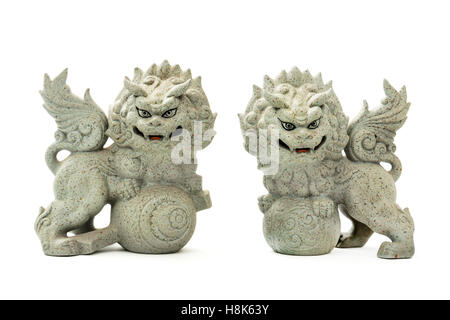 Paire de chiens japonais ou chinois Foo / Shishi (Lions) Guardian par Yoshimi K Banque D'Images