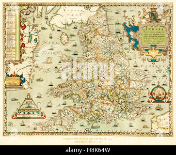 Christopher Saxton carte vue de l'Angleterre et au Pays de Galles (1579), une partie de 'Atlas des comtés d'Angleterre et du Pays de Galles' Banque D'Images