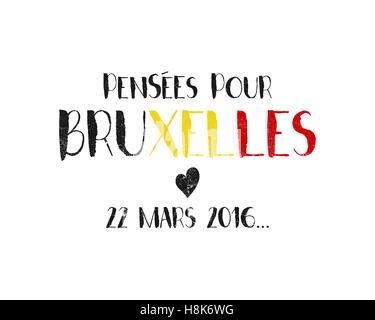 Priez pour Bruxelles lettrage en coeur noir. Hommage aux victimes du terrorisme perpétré à l'aéroport de Bruxelles, le 22 mars, 2016 metro. Vector hand drawn illustration isolé sur fond blanc Illustration de Vecteur