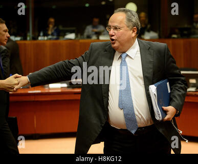 Bruxelles, Bxl, Belgique. 14Th Nov, 2016. Le ministre des Affaires étrangères grec Nikos Kotzias au cours de FAC le Conseil des ministres européens des Affaires étrangères à l'administration centrale du Conseil européen à Bruxelles, Belgique le 14.11.2016 par Wiktor Dabkowski Wiktor Dabkowski/crédit : ZUMA Wire/Alamy Live News Banque D'Images