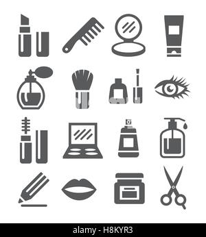 Icon Set cosmétique gris sur fond blanc Illustration de Vecteur