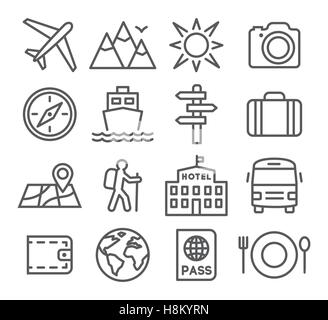 Voyages et tourisme icon set dans un style linéaire Illustration de Vecteur