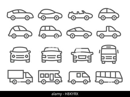 Icônes de ligne de voiture gris sur fond blanc Illustration de Vecteur