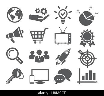 Marketing icon set gris sur fond blanc Illustration de Vecteur